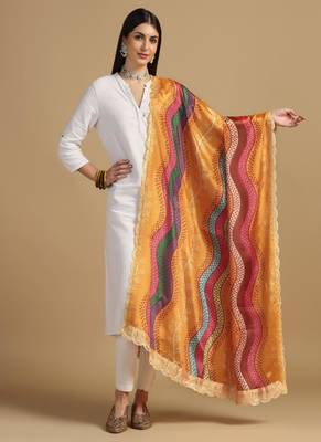 Digital floral motif print chinon silk embroadery sequnce work traditional dupatta wear on kurti for women and girls 1