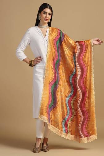 Digital floral motif print chinon silk embroadery sequnce work traditional dupatta wear on kurti for women and girls