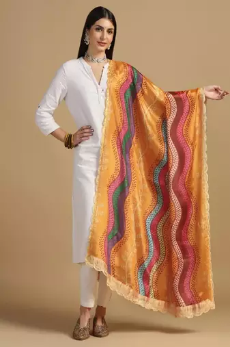Digital floral motif print chinon silk embroadery sequnce work traditional dupatta wear on kurti for women and girls