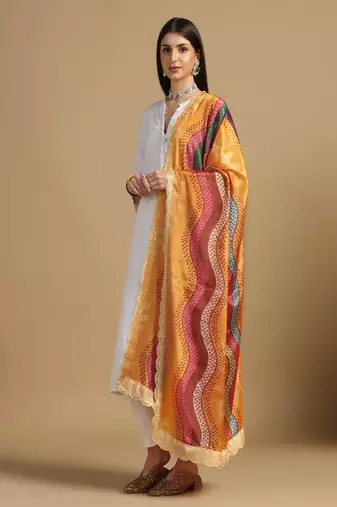 Digital floral motif print chinon silk embroadery sequnce work traditional dupatta wear on kurti for women and girls