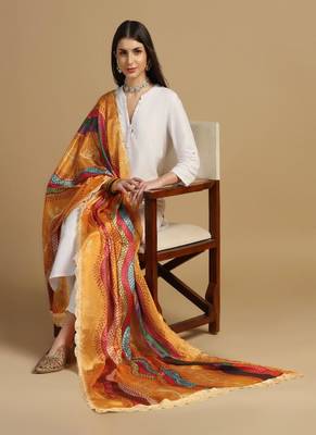 Digital floral motif print chinon silk embroadery sequnce work traditional dupatta wear on kurti for women and girls 5