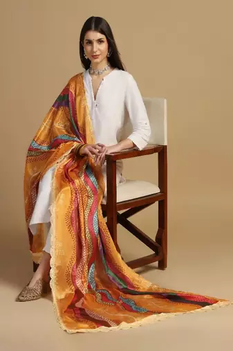 Digital floral motif print chinon silk embroadery sequnce work traditional dupatta wear on kurti for women and girls