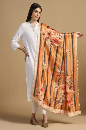 Digital floral motif print chinon silk embroadery sequnce work traditional dupatta wear on kurti for women and girls