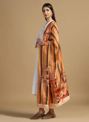 Digital floral motif print chinon silk embroadery sequnce work traditional dupatta wear on kurti for women and girls 2