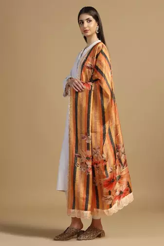 Digital floral motif print chinon silk embroadery sequnce work traditional dupatta wear on kurti for women and girls