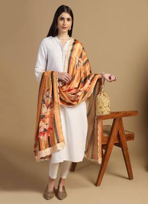 Digital floral motif print chinon silk embroadery sequnce work traditional dupatta wear on kurti for women and girls 5