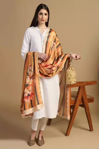 Digital floral motif print chinon silk embroadery sequnce work traditional dupatta wear on kurti for women and girls