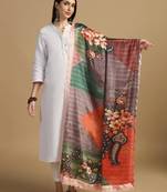 Digital floral motif print chinon silk embroadery sequnce work traditional dupatta wear on kurti for women and girls