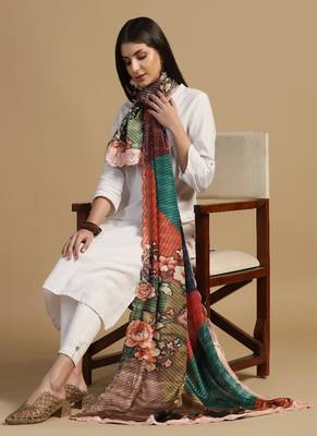 Digital floral motif print chinon silk embroadery sequnce work traditional dupatta wear on kurti for women and girls 3