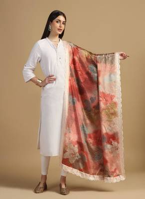 Digital floral motif print chinon silk embroadery sequnce work traditional dupatta wear on kurti for women and girls 1