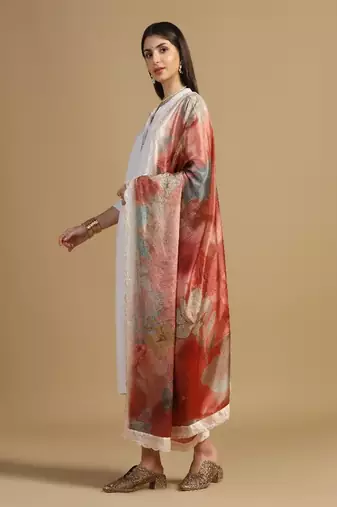 Digital floral motif print chinon silk embroadery sequnce work traditional dupatta wear on kurti for women and girls