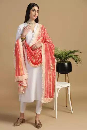 Digital floral motif print chinon silk embroadery sequnce work traditional dupatta wear on kurti for women and girls