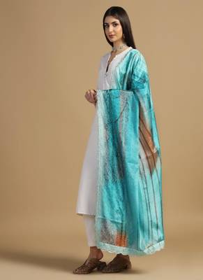Digital floral motif print chinon silk embroadery sequnce work traditional dupatta wear on kurti for women and girls 2