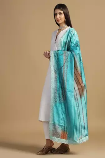 Digital floral motif print chinon silk embroadery sequnce work traditional dupatta wear on kurti for women and girls