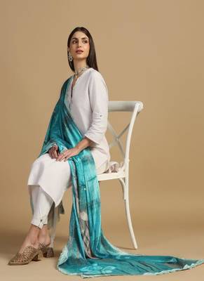 Digital floral motif print chinon silk embroadery sequnce work traditional dupatta wear on kurti for women and girls 3