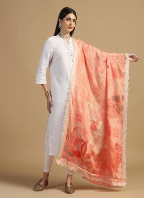 Digital floral motif print chinon silk embroadery sequnce work traditional dupatta wear on kurti for women and girls 1