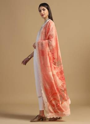 Digital floral motif print chinon silk embroadery sequnce work traditional dupatta wear on kurti for women and girls 2