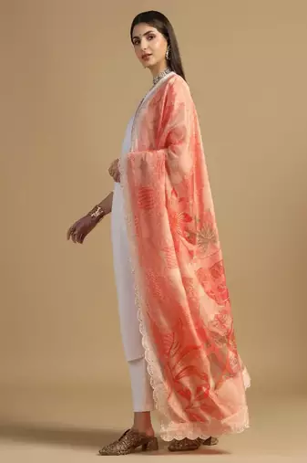 Digital floral motif print chinon silk embroadery sequnce work traditional dupatta wear on kurti for women and girls