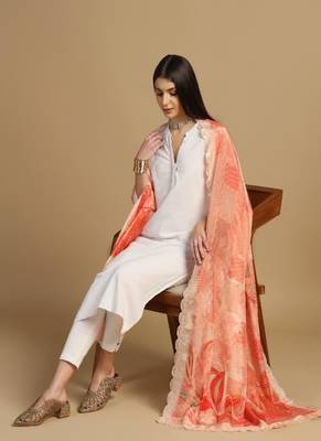 Digital floral motif print chinon silk embroadery sequnce work traditional dupatta wear on kurti for women and girls 5