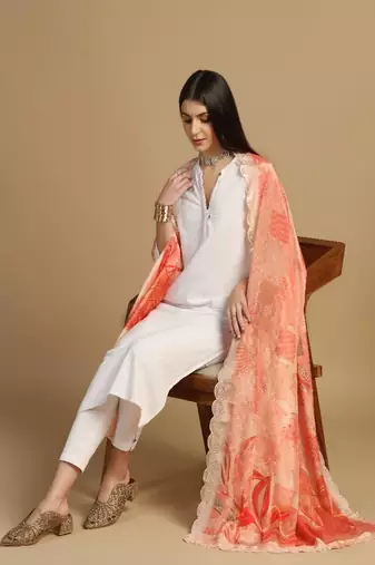 Digital floral motif print chinon silk embroadery sequnce work traditional dupatta wear on kurti for women and girls