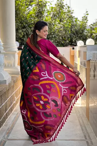 Green Ikat Weaving Art Silk Saree