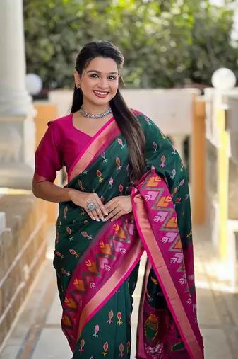 Green Ikat Weaving Art Silk Saree