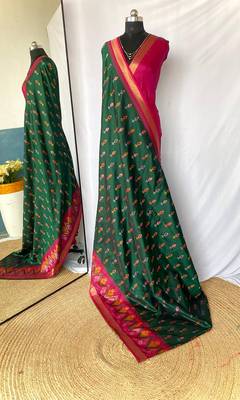 Green Ikat Weaving Art Silk Saree 5