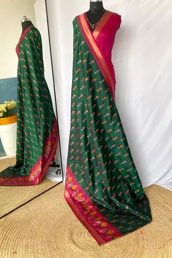 Green Ikat Weaving Art Silk Saree