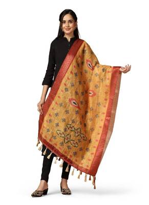 Digital Ethnic Motif Print Chanderi Cotton Zari Embroadery Work Regular Dupatta Wear on Kurti For Women and Girls 2