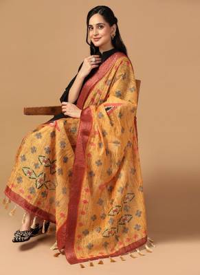 Digital Ethnic Motif Print Chanderi Cotton Zari Embroadery Work Regular Dupatta Wear on Kurti For Women and Girls 5