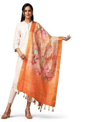 Digital Ethnic Motif Print Chanderi Cotton Zari Embroadery Work Regular Dupatta Wear on Kurti For Women and Girls 2
