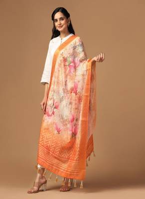 Digital Ethnic Motif Print Chanderi Cotton Zari Embroadery Work Regular Dupatta Wear on Kurti For Women and Girls 3