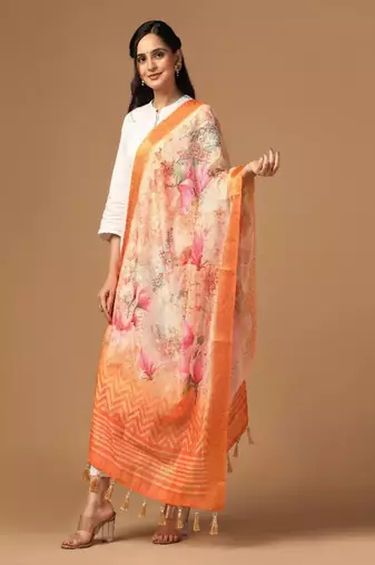 Digital Ethnic Motif Print Chanderi Cotton Zari Embroadery Work Regular Dupatta Wear on Kurti For Women and Girls
