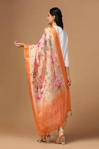 Digital Ethnic Motif Print Chanderi Cotton Zari Embroadery Work Regular Dupatta Wear on Kurti For Women and Girls