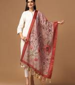 Digital Ethnic Motif Print Chanderi Cotton Zari Embroadery Work Regular Dupatta Wear on Kurti For Women and Girls