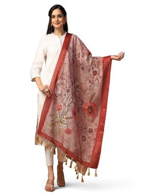Digital Ethnic Motif Print Chanderi Cotton Zari Embroadery Work Regular Dupatta Wear on Kurti For Women and Girls 2