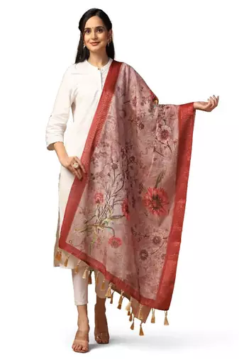 Digital Ethnic Motif Print Chanderi Cotton Zari Embroadery Work Regular Dupatta Wear on Kurti For Women and Girls