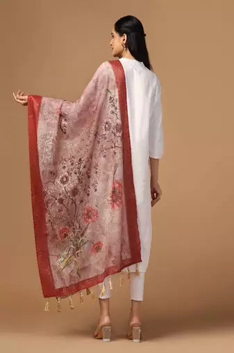 Digital Ethnic Motif Print Chanderi Cotton Zari Embroadery Work Regular Dupatta Wear on Kurti For Women and Girls