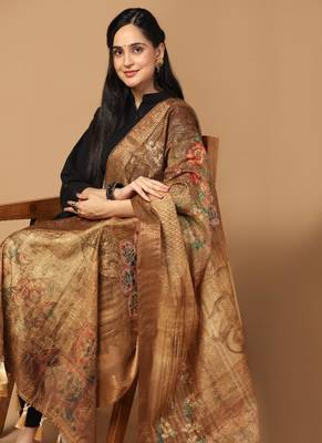 Digital Ethnic Motif Print Chanderi Cotton Zari Embroadery Work Regular Dupatta Wear on Kurti For Women and Girls 2