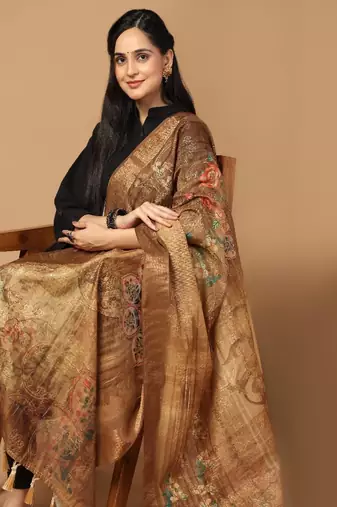 Digital Ethnic Motif Print Chanderi Cotton Zari Embroadery Work Regular Dupatta Wear on Kurti For Women and Girls