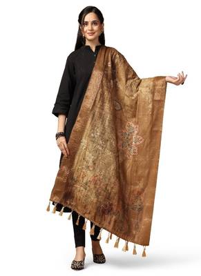 Digital Ethnic Motif Print Chanderi Cotton Zari Embroadery Work Regular Dupatta Wear on Kurti For Women and Girls 4