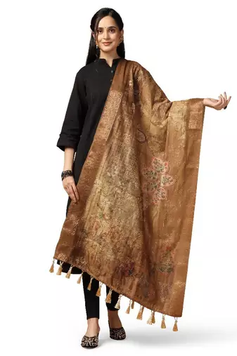 Digital Ethnic Motif Print Chanderi Cotton Zari Embroadery Work Regular Dupatta Wear on Kurti For Women and Girls