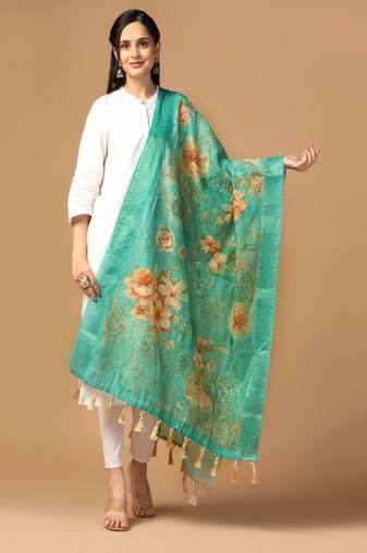 Digital Ethnic Motif Print Chanderi Cotton Zari Embroadery Work Regular Dupatta Wear on Kurti For Women and Girls