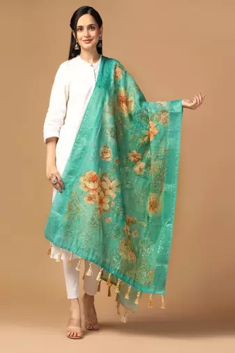 Digital Ethnic Motif Print Chanderi Cotton Zari Embroadery Work Regular Dupatta Wear on Kurti For Women and Girls