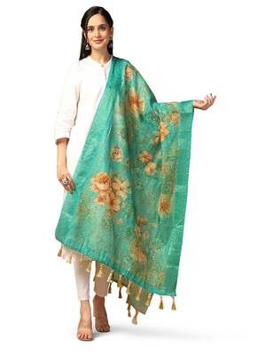 Digital Ethnic Motif Print Chanderi Cotton Zari Embroadery Work Regular Dupatta Wear on Kurti For Women and Girls 2