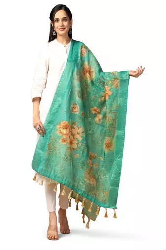 Digital Ethnic Motif Print Chanderi Cotton Zari Embroadery Work Regular Dupatta Wear on Kurti For Women and Girls
