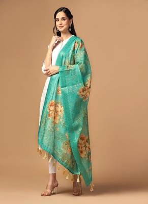 Digital Ethnic Motif Print Chanderi Cotton Zari Embroadery Work Regular Dupatta Wear on Kurti For Women and Girls 3