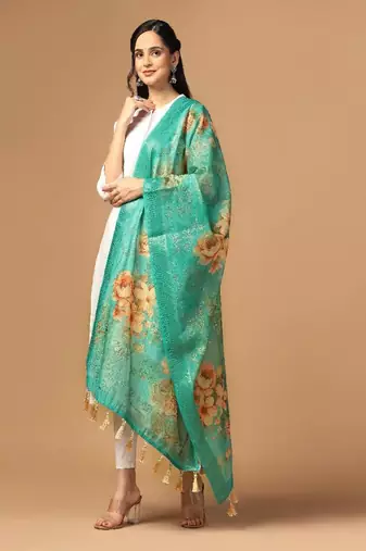 Digital Ethnic Motif Print Chanderi Cotton Zari Embroadery Work Regular Dupatta Wear on Kurti For Women and Girls
