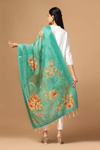 Digital Ethnic Motif Print Chanderi Cotton Zari Embroadery Work Regular Dupatta Wear on Kurti For Women and Girls