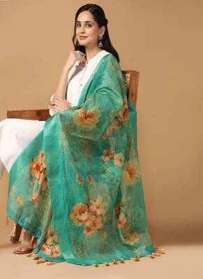Digital Ethnic Motif Print Chanderi Cotton Zari Embroadery Work Regular Dupatta Wear on Kurti For Women and Girls 5